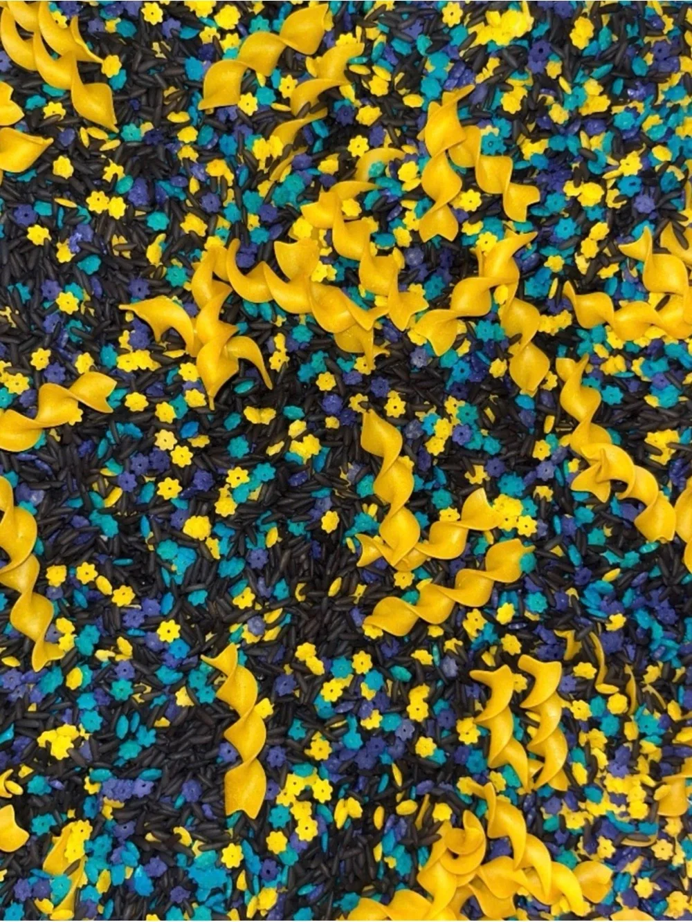 Black, Yellow & Teal outer space sensory bin filler